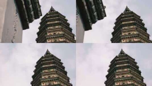 洪洞广胜寺飞虹塔琉璃塔带前景镜头高清在线视频素材下载