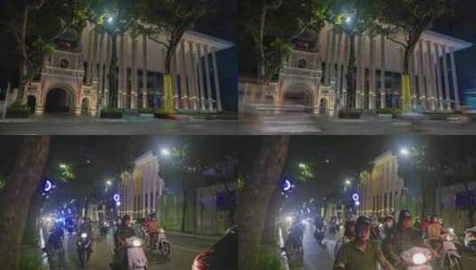 越南河内交通河内歌剧院夜景河内地标延时高清在线视频素材下载