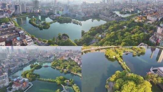 江西南昌八一公园航拍百花洲城市地标风景风高清在线视频素材下载