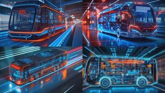 科技新能源超级大巴客车 未来公共交通愿景高清在线视频素材下载