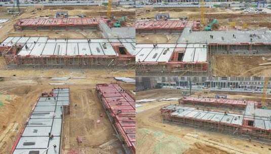 航拍工程建设建筑工地工人施工场景高清在线视频素材下载