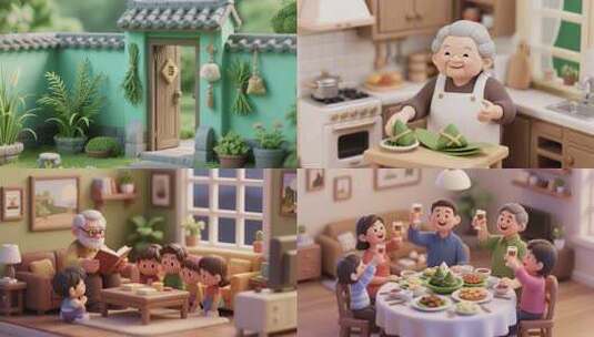 端午节3D卡通动画 粽子龙舟习俗高清在线视频素材下载