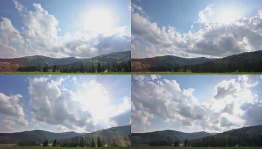 云在松林上空飘过高清在线视频素材下载