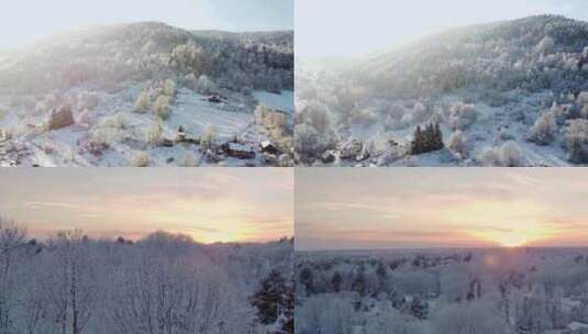 雾蒙蒙的冬季山上雪景高清在线视频素材下载