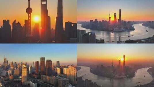 上海外滩日出航拍合集高清在线视频素材下载