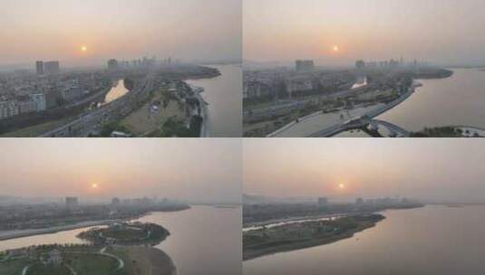 厦门马銮湾公园日落航拍湿地公园海沧区夕阳高清在线视频素材下载