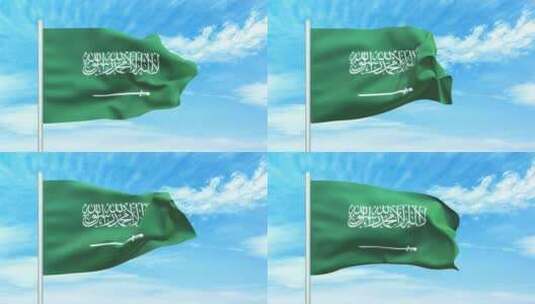 沙特国旗空中飘扬高清在线视频素材下载