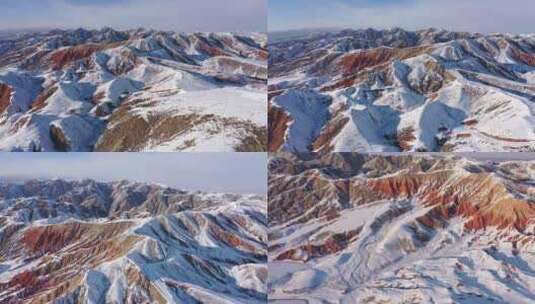 大山丹霞地貌雪景高清在线视频素材下载