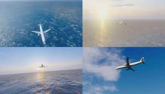 飞机飞过大海穿越海平面高清在线视频素材下载