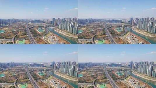 成都高新区环球中心SKP桂溪公园航拍高清在线视频素材下载