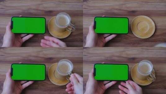绿屏电话和咖啡高清在线视频素材下载
