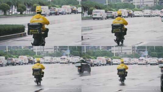 升格雨天的外卖小哥高清在线视频素材下载