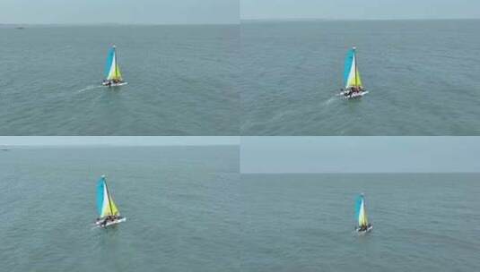 海上帆船航拍大海帆船航行帆船行驶出海游玩高清在线视频素材下载