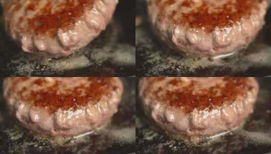 煎牛肉饼慢镜头高清在线视频素材下载
