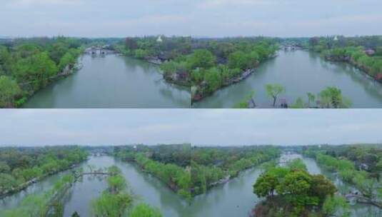 航拍烟雨江南扬州瘦西湖风景区高清在线视频素材下载