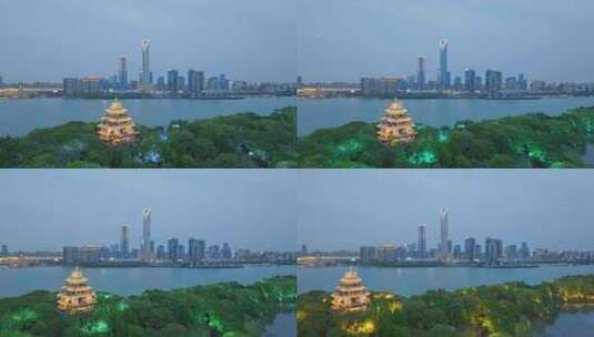 苏州国际金融中心建筑夜景航拍高清在线视频素材下载