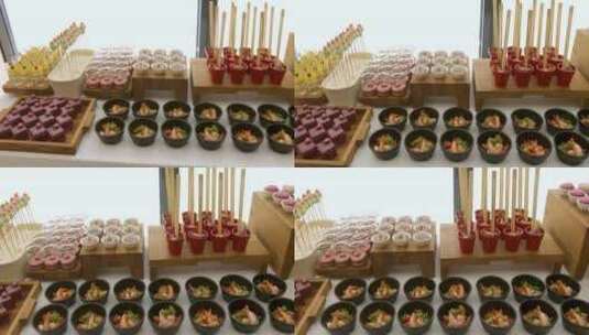 优雅多彩的甜点自助餐，搭配各种甜食高清在线视频素材下载