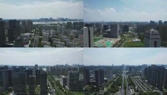 浙江杭州滨江新区城市交通航拍高清在线视频素材下载