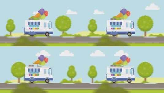 高速行驶在路上的动画冰淇淋送货车。高清在线视频素材下载
