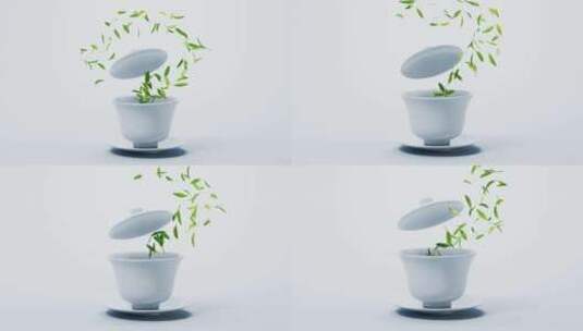中国风茶壶茶杯与茶叶三维渲染高清在线视频素材下载