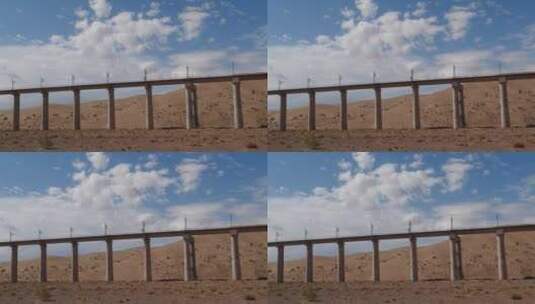 高速铁路桥在沙漠荒野高清在线视频素材下载