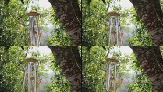 挂在树上的风铃高清在线视频素材下载