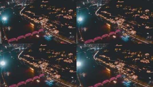 夜晚兰州白塔山中山桥夜景航拍高清在线视频素材下载
