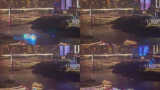 航拍夜晚重庆城市河流高清在线视频素材下载