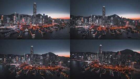 香港市中心的夜景航拍高清在线视频素材下载