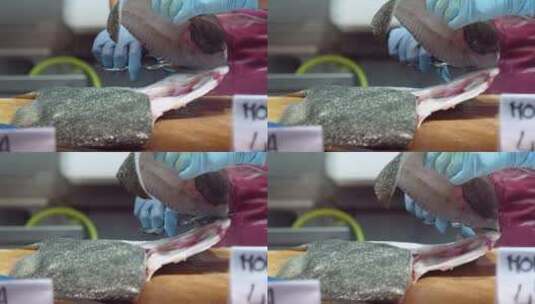 鱼贩切鱼片高清在线视频素材下载