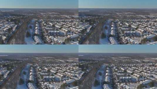航拍村庄屋顶上的雪高清在线视频素材下载