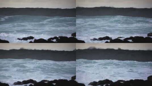 巨浪击打着礁石高清在线视频素材下载