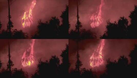 棕榈树在晚上燃烧起来高清在线视频素材下载