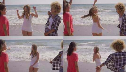 三个女人在海滩上跳舞高清在线视频素材下载