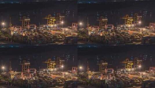 武汉阳逻港货运物流集装箱码头忙碌的夜景高清在线视频素材下载