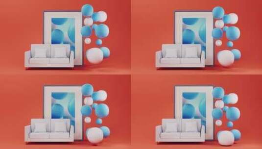 柔软的沙发与球体3D渲染高清在线视频素材下载