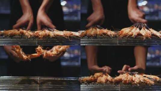 烧烤烤肉扇贝虾类制作过程高清在线视频素材下载