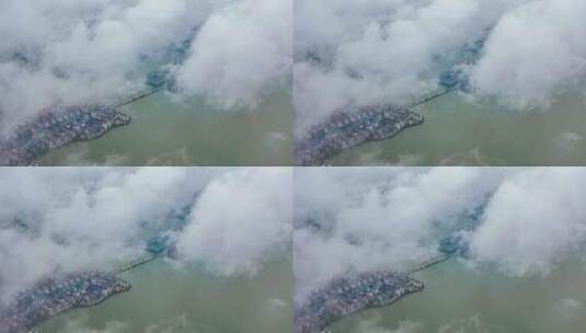 航拍鄂州城市平流雾云海航拍延时高清在线视频素材下载