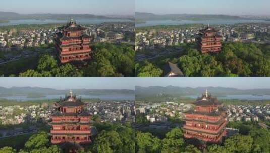 航拍杭州西湖吴山城隍阁高清在线视频素材下载