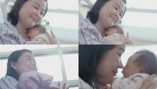 新生儿妈妈亲吻新生儿产房温馨和谐婴儿场景高清在线视频素材下载