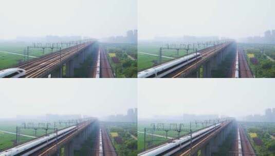航拍杭州萧山开发区高速电气化铁路高清在线视频素材下载