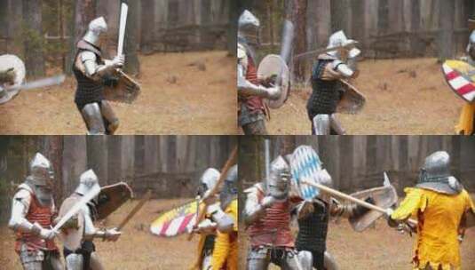 在树林里战斗的中世纪骑士高清在线视频素材下载