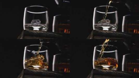 将威士忌酒里倒入玻璃杯高清在线视频素材下载