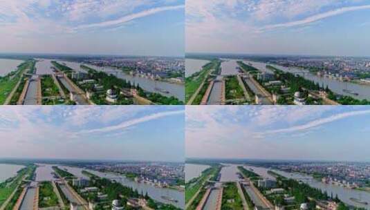 扬州京杭大运河邵伯船闸高清在线视频素材下载