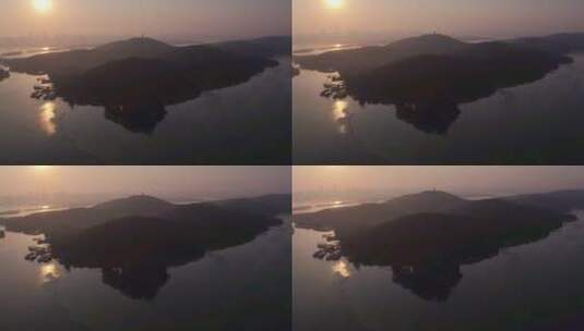 旅游景区 航拍鼋头渚太湖仙岛鼋头日出推近高清在线视频素材下载