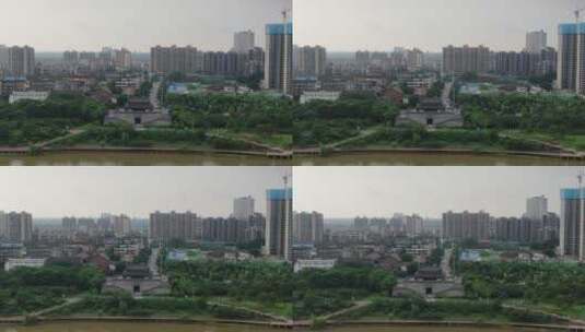 城市航拍湖南湘潭通济门地标建筑高清在线视频素材下载