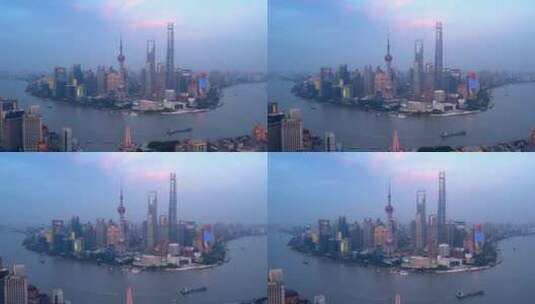 航拍上海陆家嘴金融贸易中心全景高清在线视频素材下载
