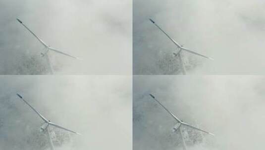 冬天雪景电力风车云海风光4K航拍高清在线视频素材下载