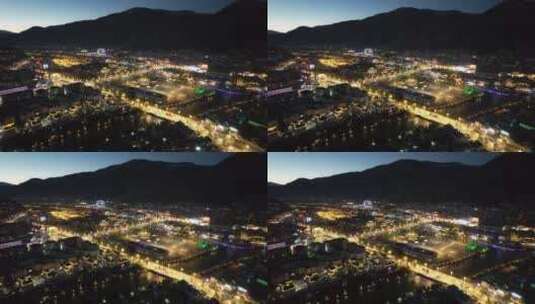 青海玉树市当代山观景台俯瞰城市建筑夜景高清在线视频素材下载