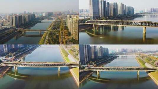 4K航拍浏阳河网红桥汉桥1高清在线视频素材下载